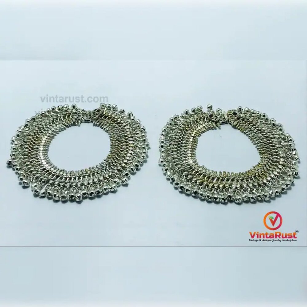 Silver Kuchi Afghan Anklets with Bells: Handmade Tribal Jewelry